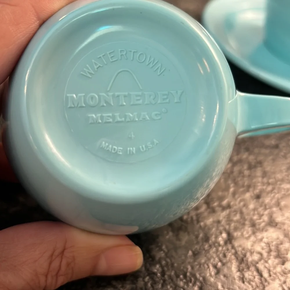 Set of 6 coffee/tea cups and saucers be Watertown. Monterey Melmac. Blue